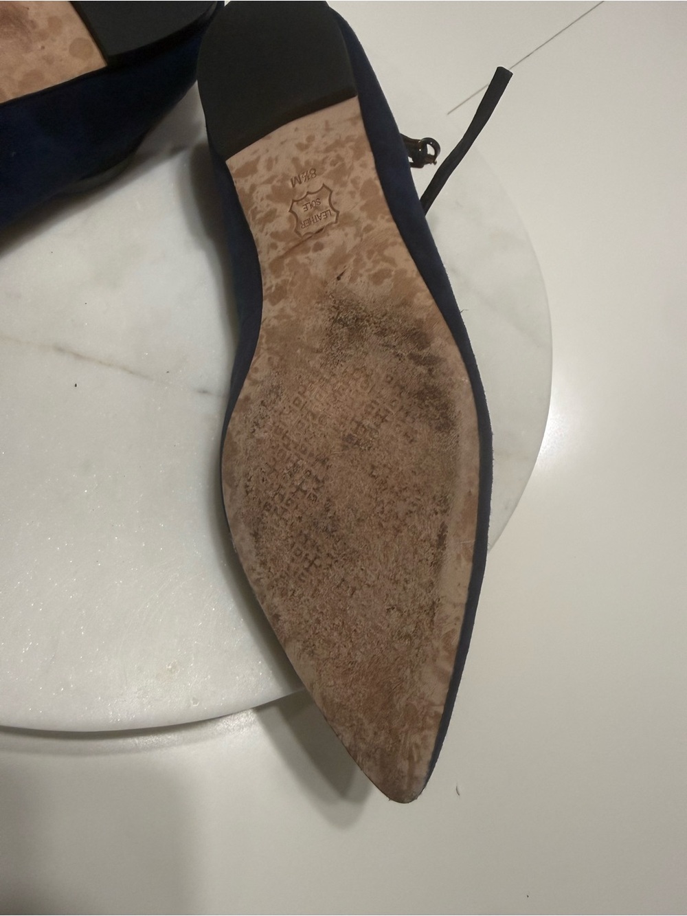 Tory Burch Women's Navy Suede Pointed T-Strap Flats - Picture 2 of 4